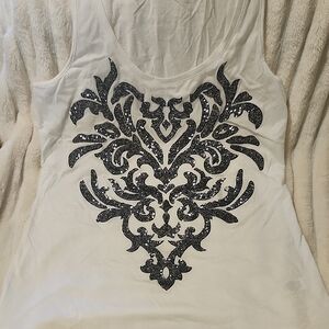 Express White Tank Top with Black Sequin Design